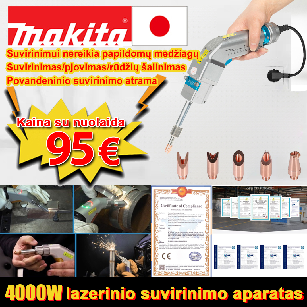 【Makita】4000W daugiafunkcinis lazerinio suvirinimo aparatas (suvirinamas auksas/sidabras/varis/geležis/aliuminis/nerūdijantis plienas) suvirinimo storis 0-20mm (suvirinimas/pjovimas/rūdžių šalinimas 3 in 1) - 95 €